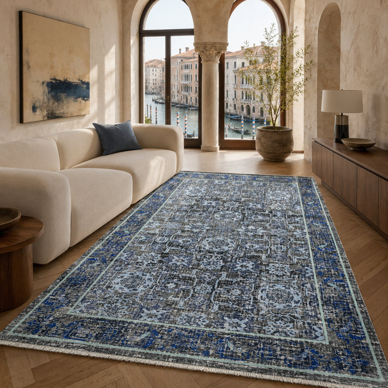 Vintage Look Cotton and Chenille Flatweave Area Rug, 200 cm round