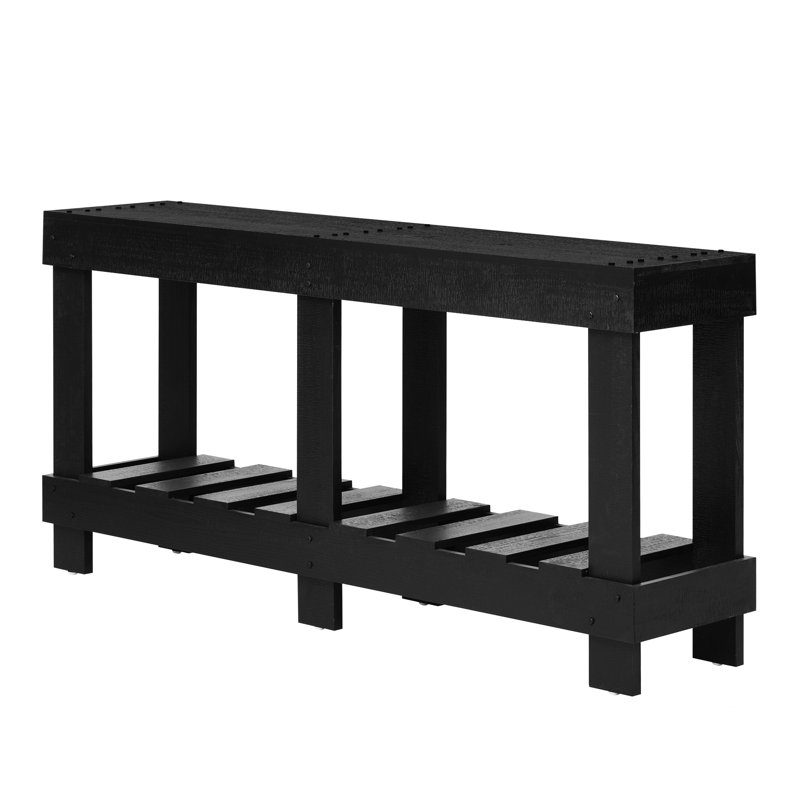 Vintage Entryway Table With 62.9-Inch Surface - Fir Wood, 6 Legs, 4.5-Inch Thick Top, Metal Decor, Under-Shelf For Storage 62.9" U-Style Background Solid Reinforced 4.5" Desktop, Rivet Design,