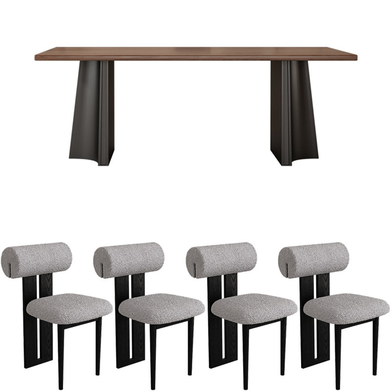 Modern rectangular solid wood dining table set, 29.5"H x 62.9"L x 31.4"W