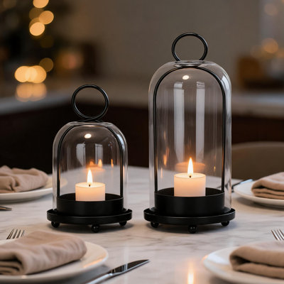 Ensemble de 2 porte-bougies cloche en verre transparent