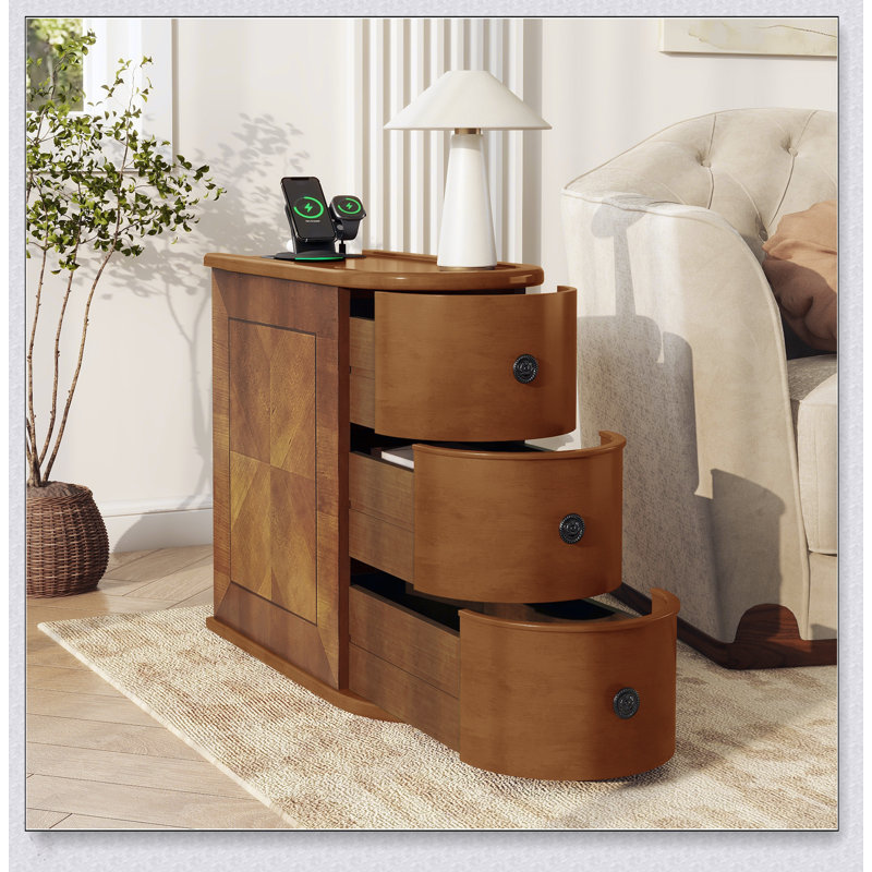 Table de bout avec station de charge, table d'appoint avec tiroirs, aucun assemblage requis