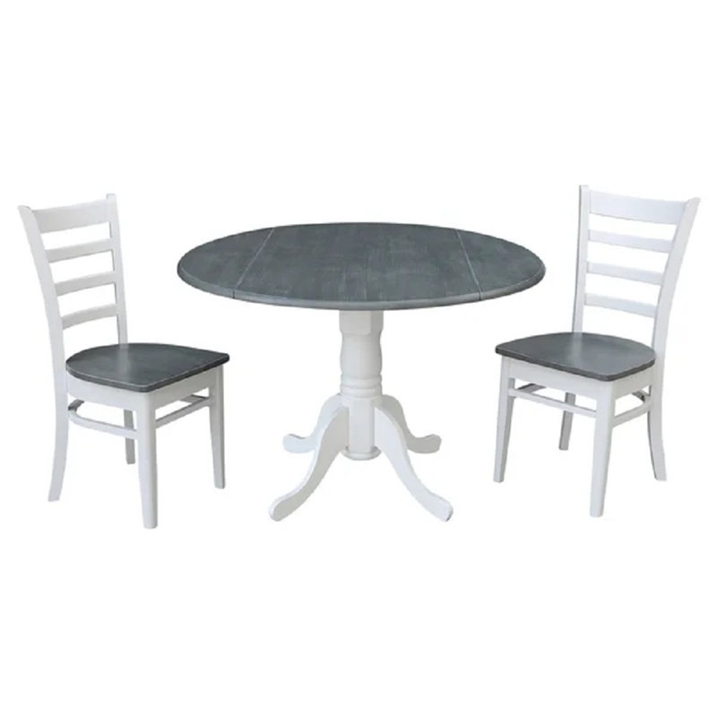  Hinerk - 2 Person Solid Wood Dual Dropleaf Dining Set, Heather Gray/White