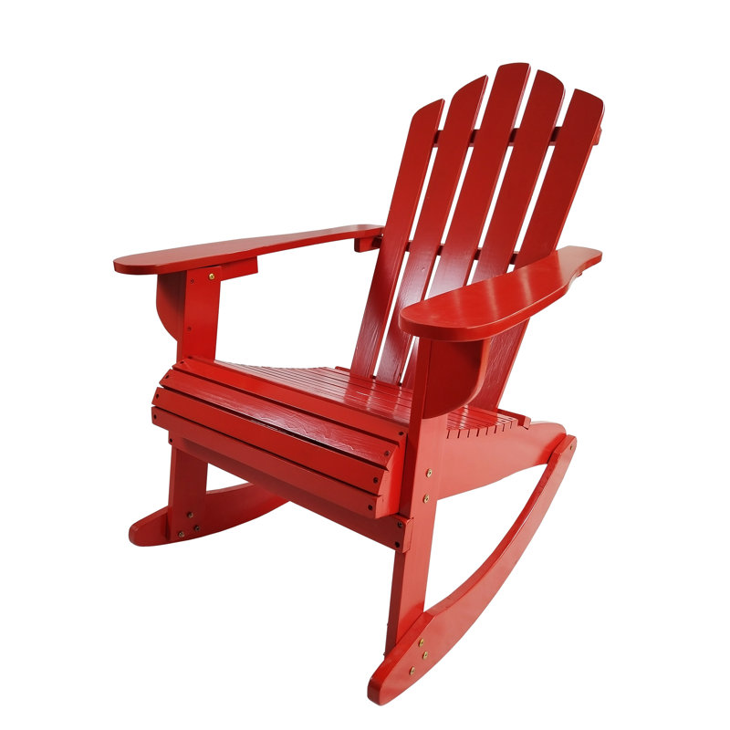 Chaise d'extérieur en bois pour le porche - Bascule inclinable rouge avec large siège et accoudoirs, patio et cour arrière, assemblage requis
