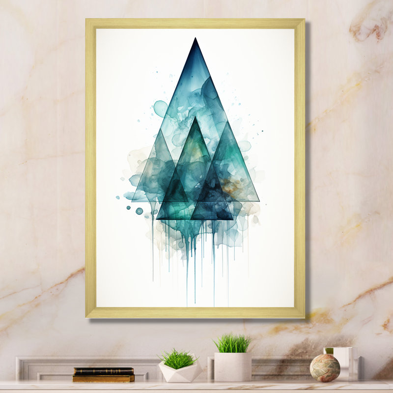 "Échos bleus émeraude de la pyramide", Cadre doré simple, H 32 po x l 24 po x P 1 po