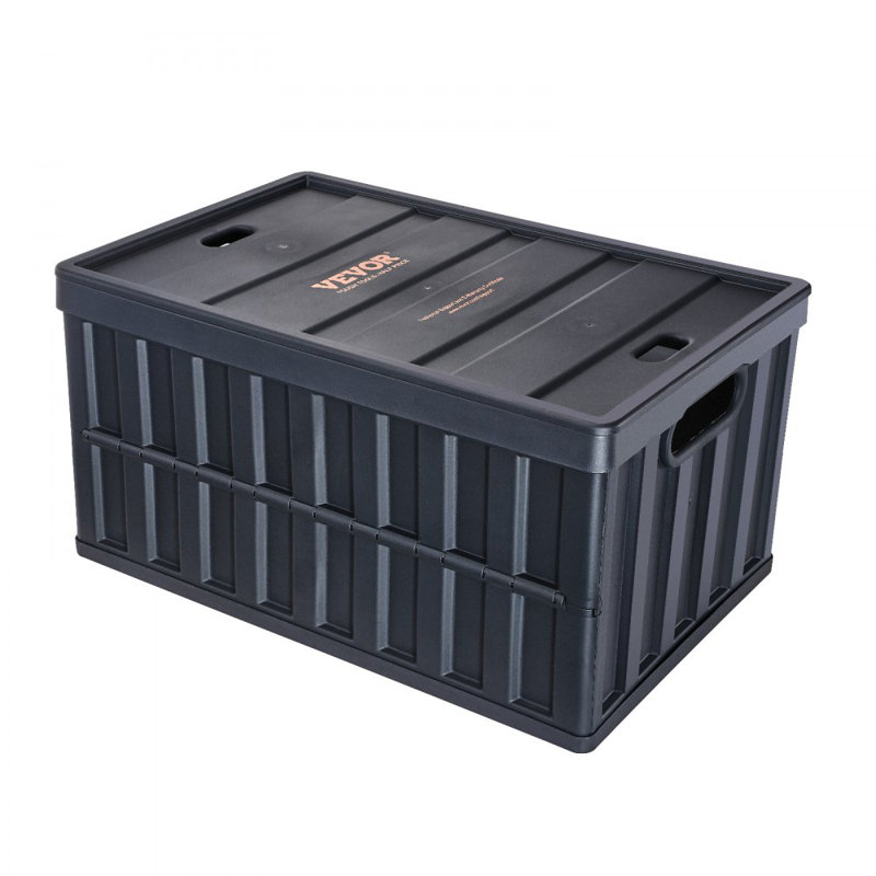 Black 65L Collapsible Plastic Storage Bins with Lids, Set of 3