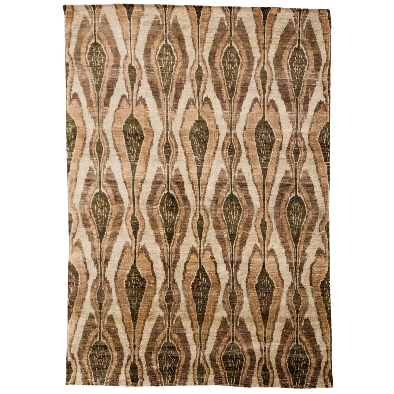Tapis brun / ivoire en soie noué à la main Rumi, Rectangle 6 pi 11 po x 9 pi 2 po