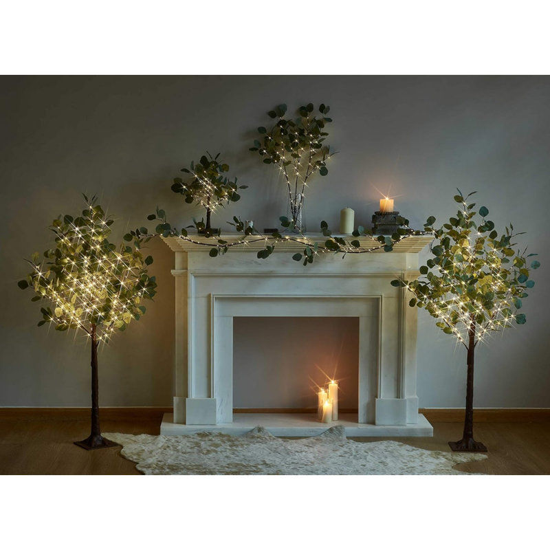 Lighted Eucalyptus Tree Plug In 4FT 160 Warm White LED Artificial Greenery Tree With Lights