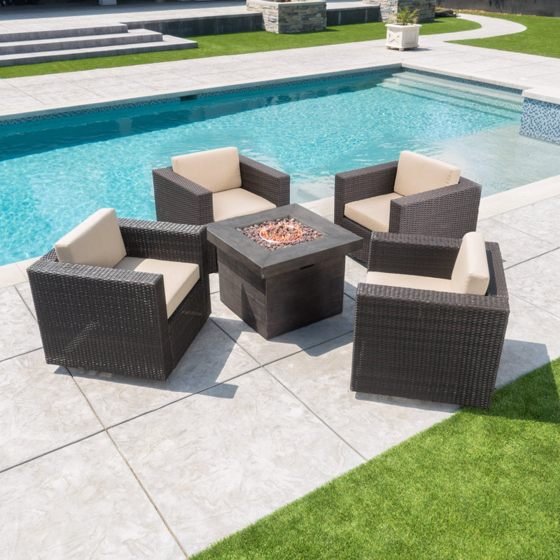 Arville 4 - Person Patio Conversation Set with Cushions, Dark Brown