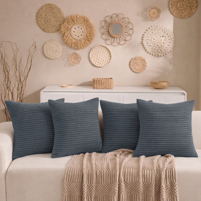 Aspire Homeware Striped Square Velvet Cushion Cover, Grey, Pack of 4