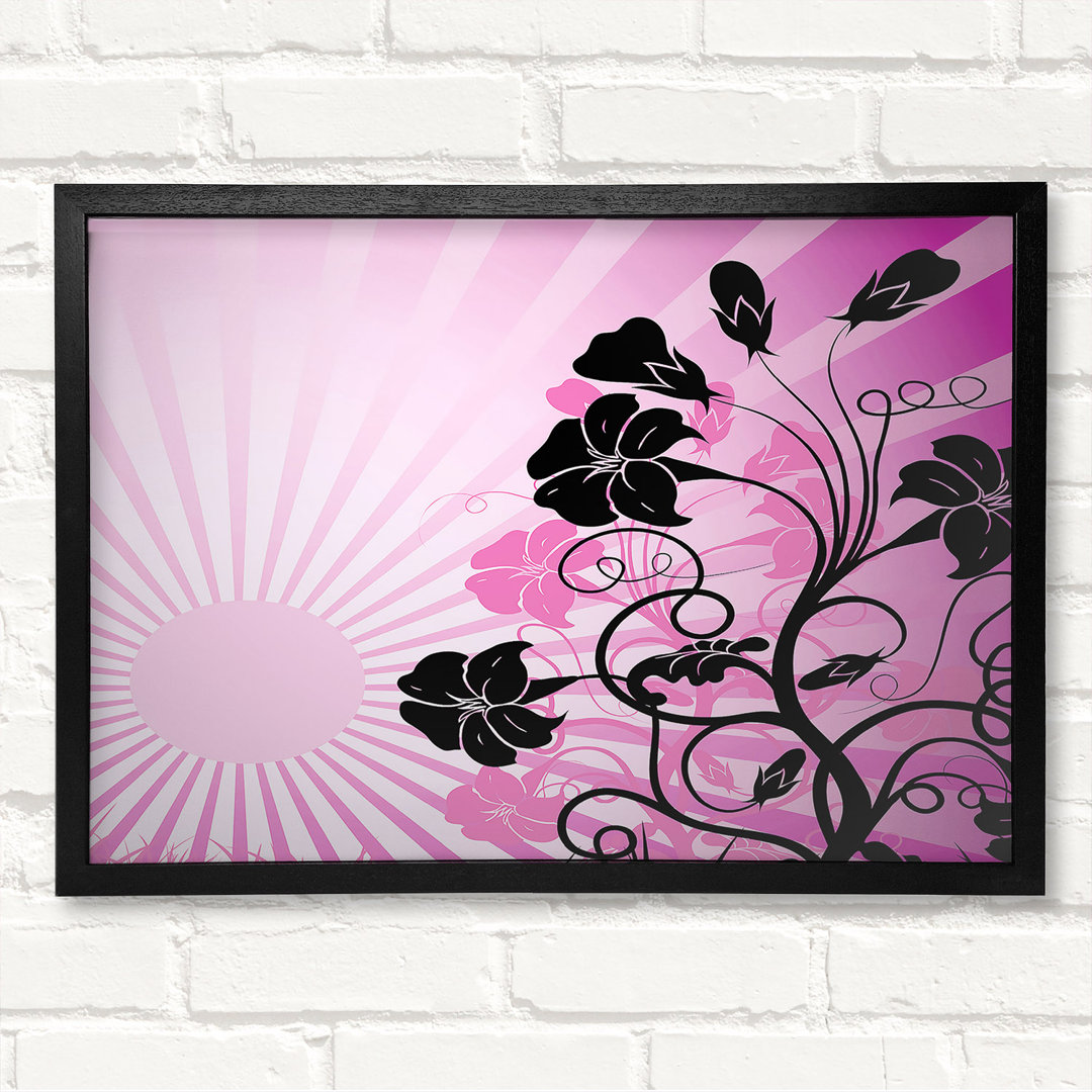 Gerahmtes Leinwandbild Black Flowers Pink Sunrays