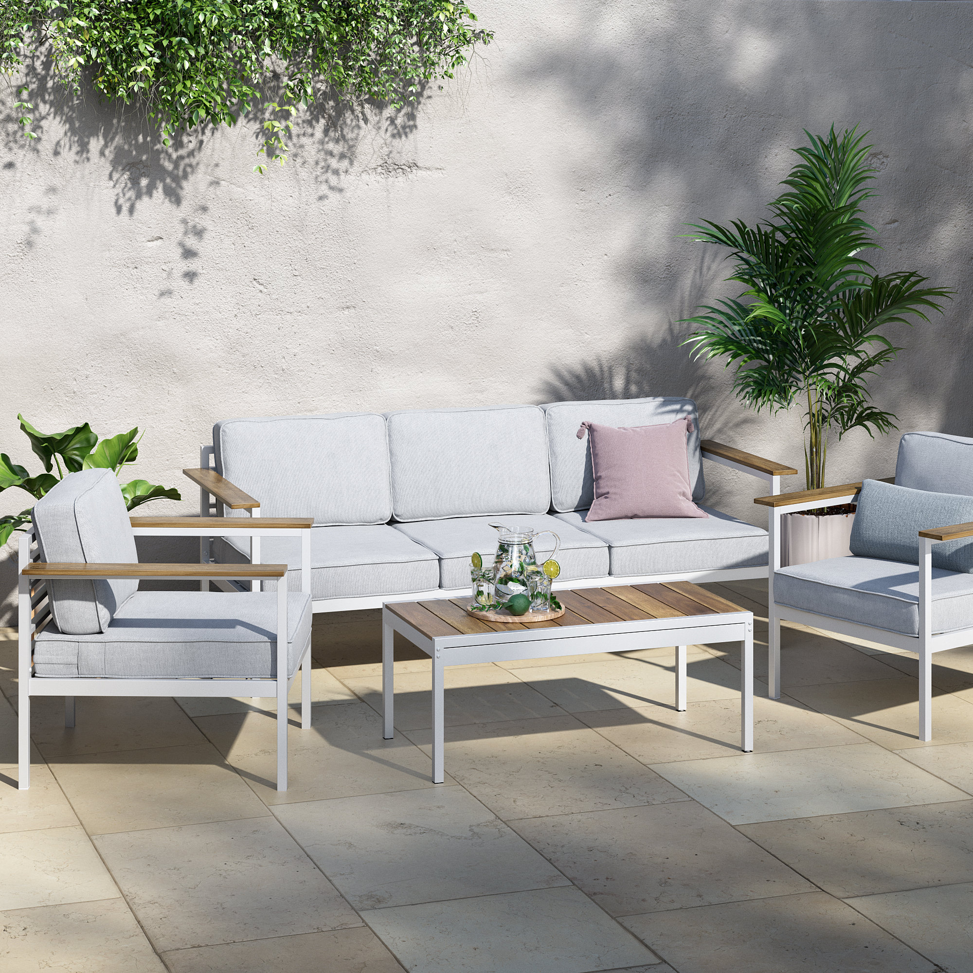 Wade Logan® Audene 5-Seater Patio Sofa Set in White & Reviews | Wayfair