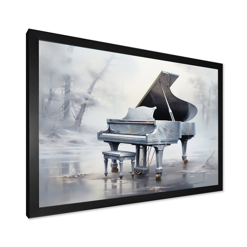 «Gray Piano Winter Echoes», reproduction sur toile, Cadre simple noir, H 12 po x l 20 po x P 1 po