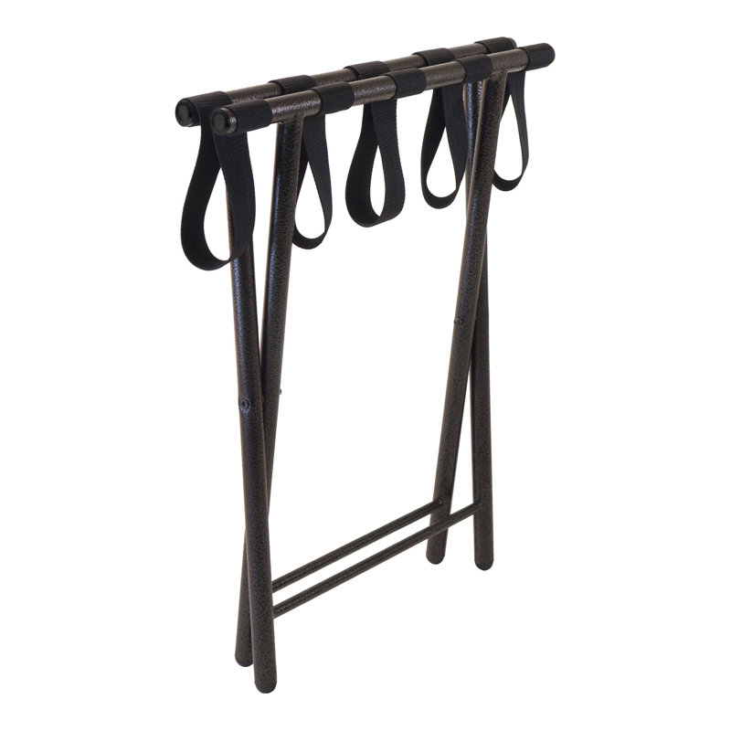 Tavin Black Metal Folding Luggage Rack with Nylon Straps