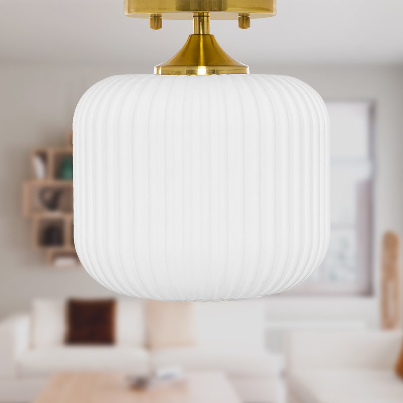 Veun 10" H Textured Glass Semi Flush Mount , White