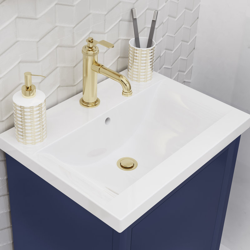 Meuble-lavabo avec robinet simple moderne 20 po Elsa, Bleu monarque, Doré