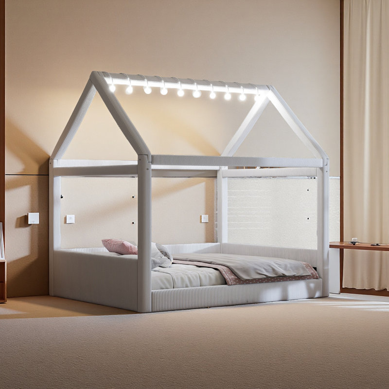 Lit de jour double rembourré avec bandes lumineuses DEL, Beige