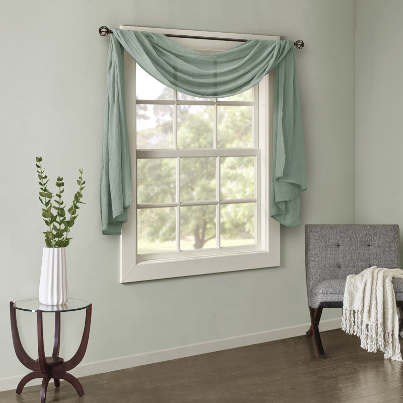 Cream 216" Crushed Sheer Window Scarf with Tabs