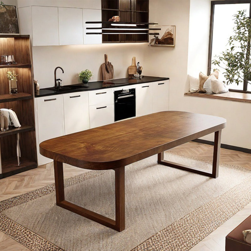 Solid wood round corner dining table rectangular, 29.53"H x 86.61"L x 31.5"W