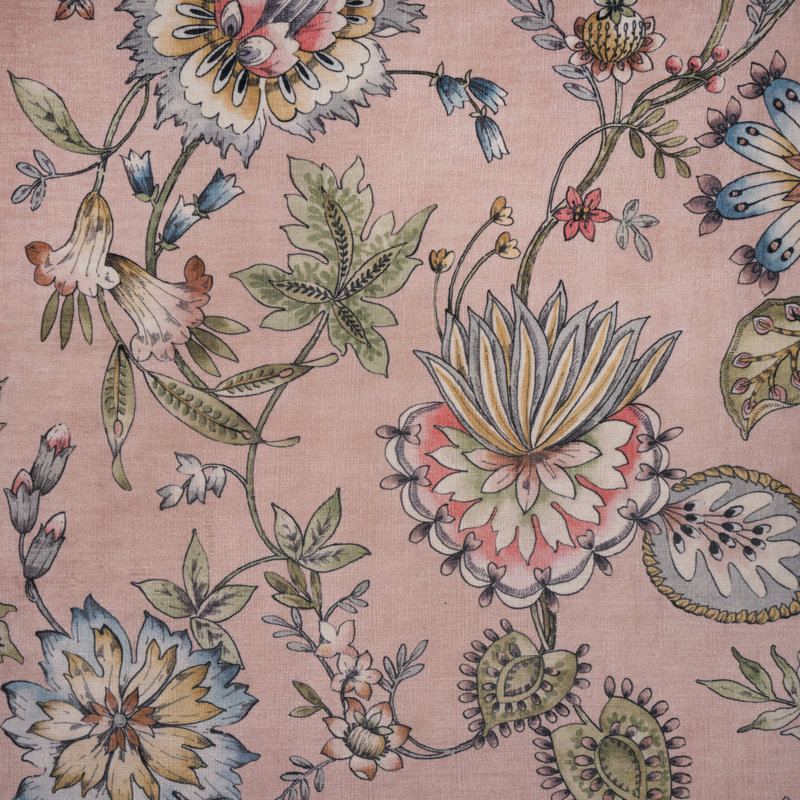 Gia Jacobean Floral Printed Upholstery Fabric By The Yard, Cameo