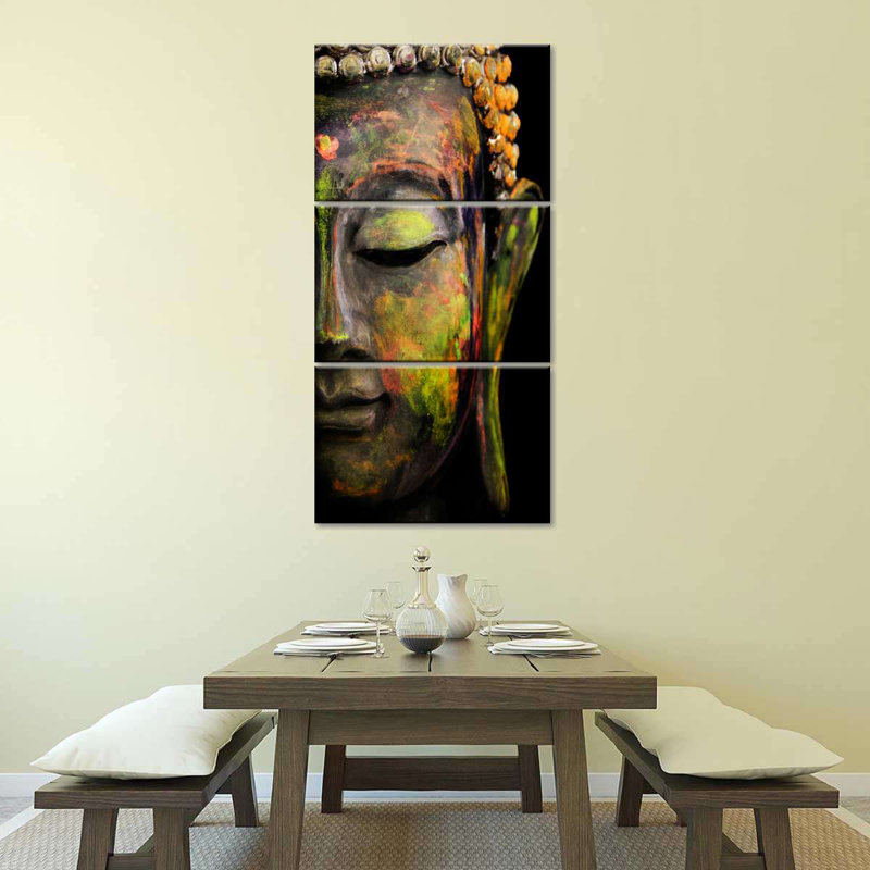 Demi-face de bouddha sur toile, ensemble de 3 pièces, L 27 po x H 12 po