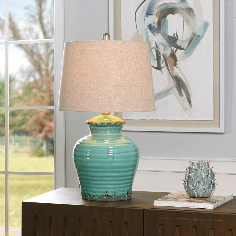 Lampe de table en céramique Kelby, Turquoise