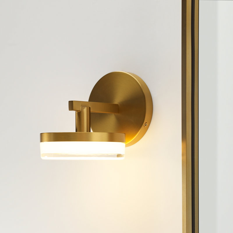 Sean Lavin Khan Bathroom Bedroom Wall Fixture With Silk Screen White Inside Clear Outside Shade, Burnished Brass, 1 Light