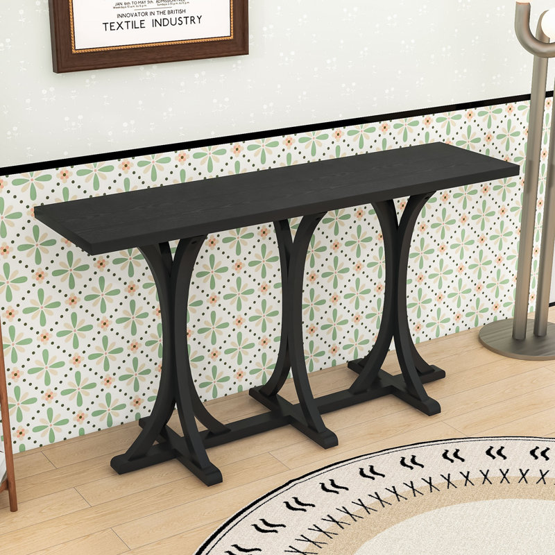 Elegant Wooden Console Table with Curved Legs, Spacious Top and Adjustable Feet for Entryway, Black