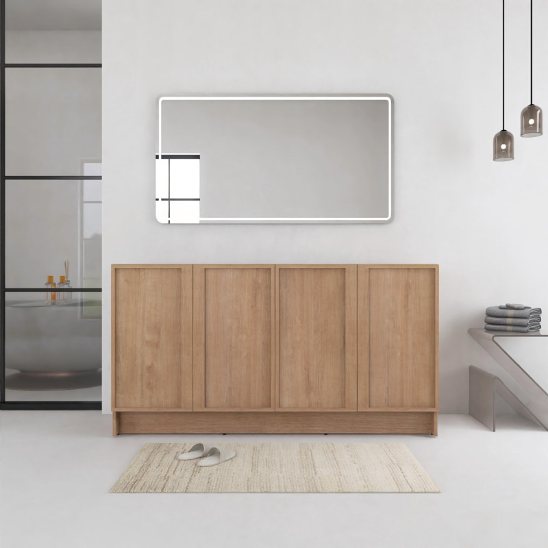 Base de meuble-lavabo autoportant de 60 pouces avec portes à fermeture douce et tablettes réglables, 60 po