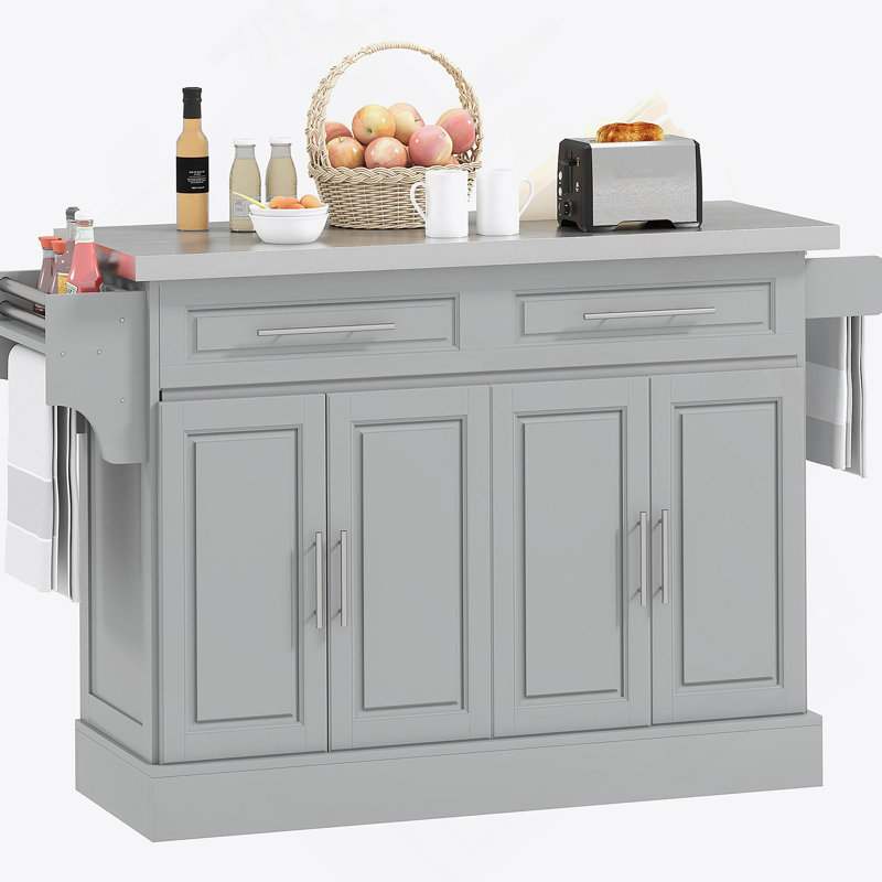 Kitchen Island Rolling Kitchen Island Cart With  2 Drawers, Spice, Knife And Towel Rack ,Gray