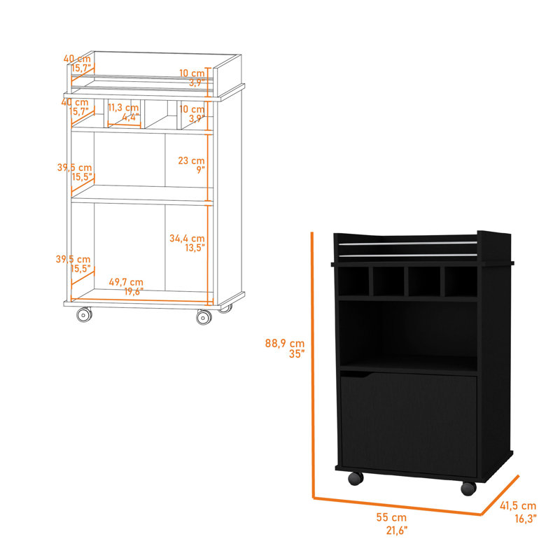 Elegant Bar Cart With Multiple Shelves And Bottle Storage In Black Modern Dining Room Shelf Space, Black