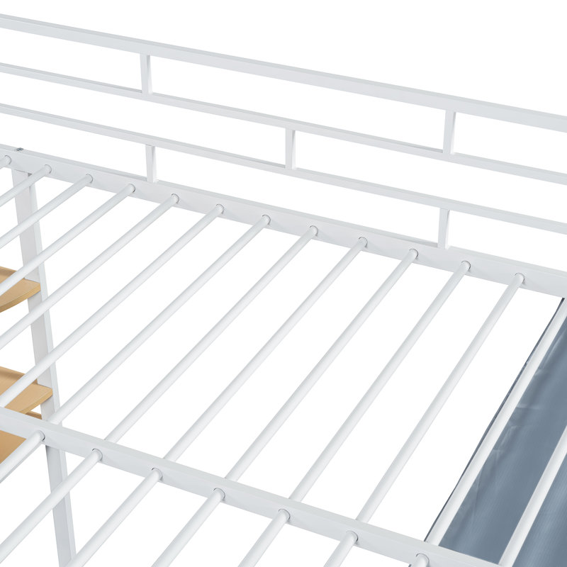 Lit mezzanine double blanc avec bureau et garde-robe, Lit double, Blanc