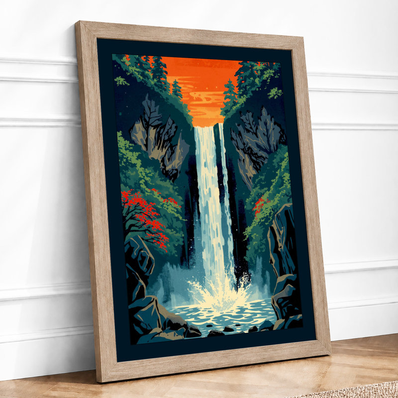 Waterfall In Mist Tropical - Print, A1 - 84.1 x 59.4 cm, Oak