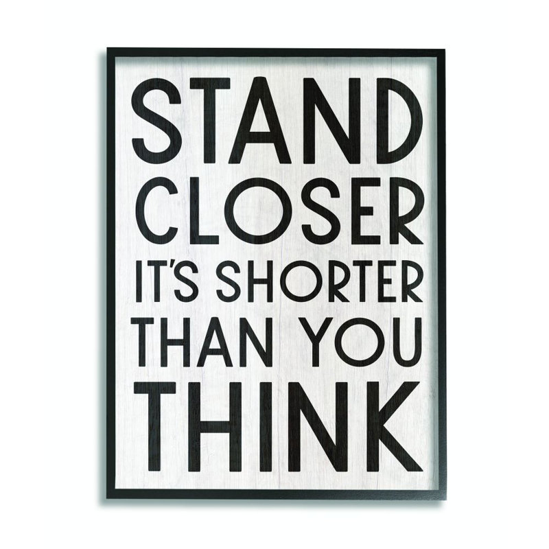 «Stand Closer Funny Bathroom Wood Texture Word Design», reproduction d'art textuel sur toile, H 30 po x l 24 po x P 1,5 po