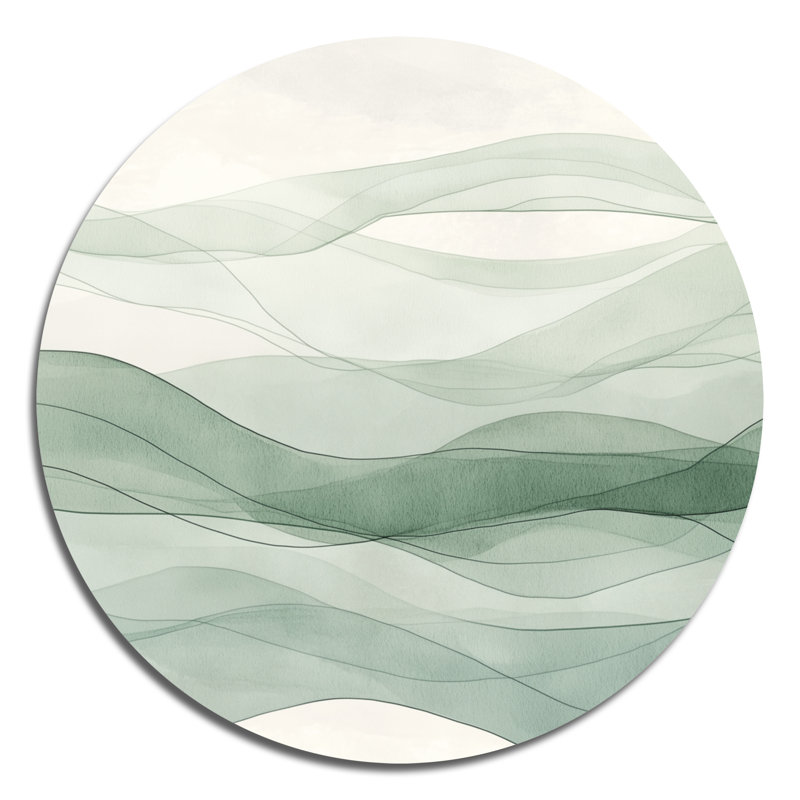 Sage Lines - Décoration murale transitionnelle abstraite moderne en métal ronde, L 16 po x H 16 po