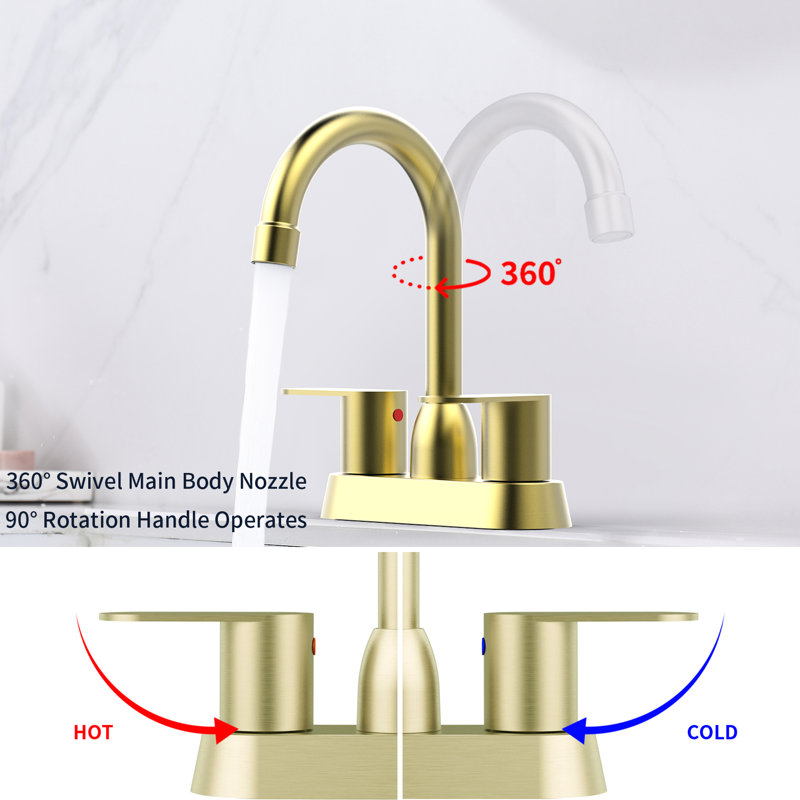 2 Handles Brushed Gold Bathroom Tap For Rv - Solid Brass Stainless Steel 30-Min Simple Install Deck Mount Faucet Bath Optimal Performance Plastic Casting 30