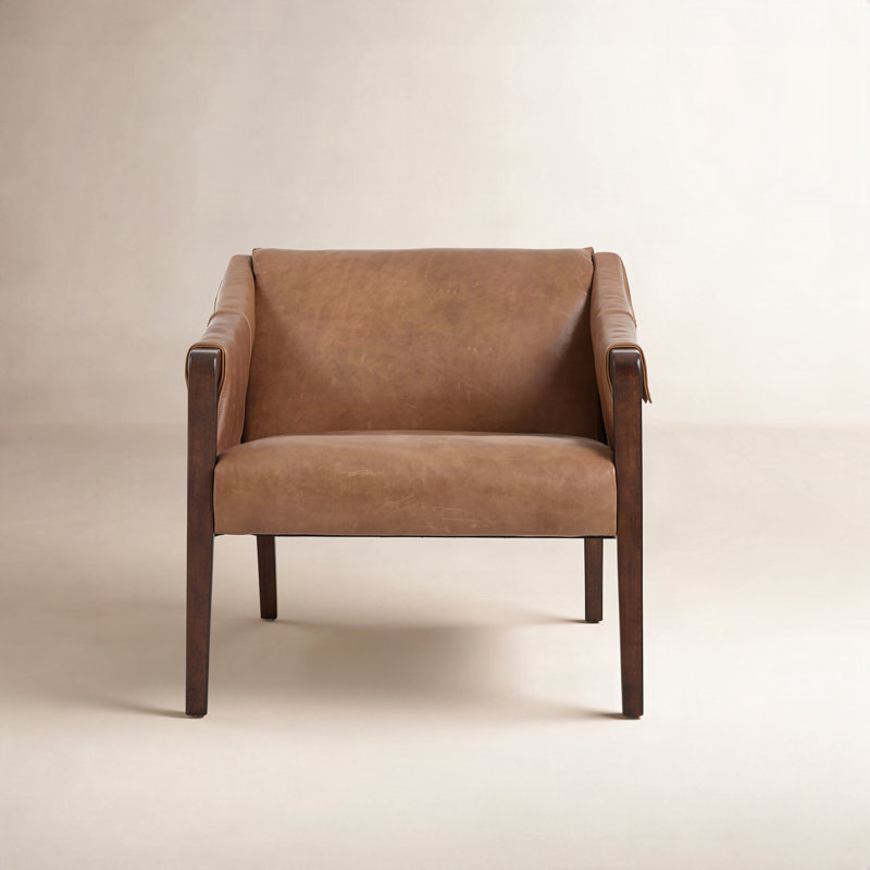 Karin Upholstered Armchair, Dakota Warm Taupe Genuine Leather, Brown