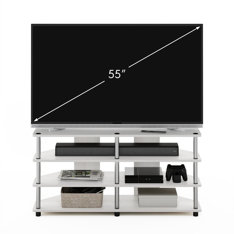 Sharee Easy Assembly 4-Tier Corner TV Stand for TV up to 55-Inch, White Oak/Stainless Steel