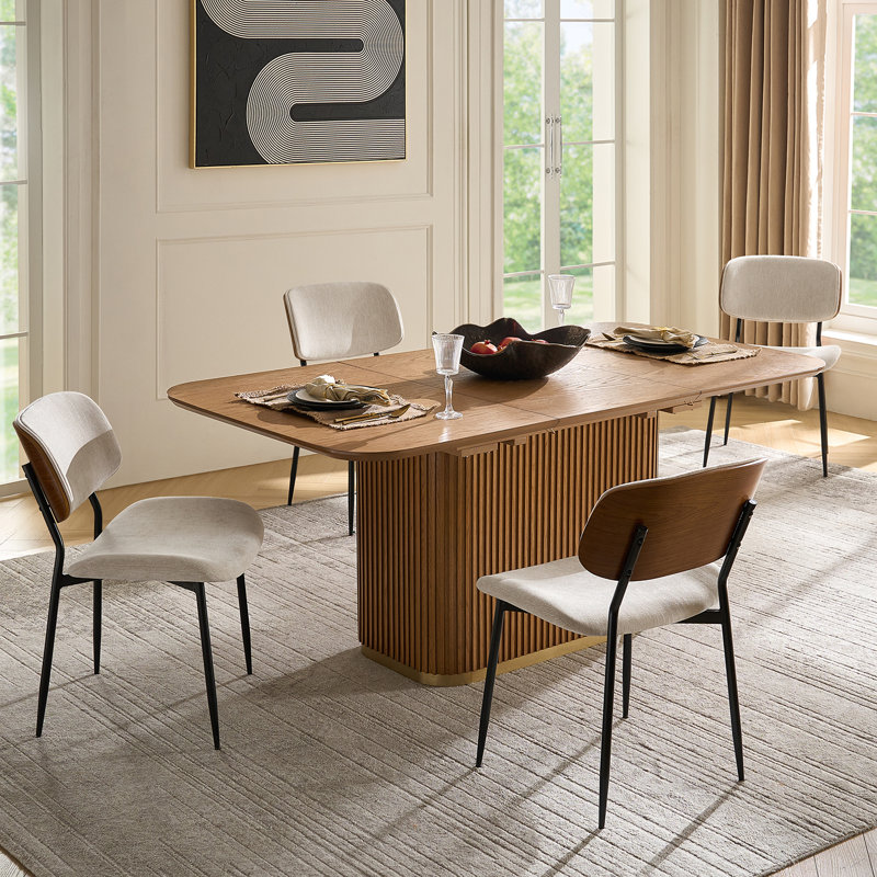 Balloo 20.75"W Modern Fabric Seat Cushion Dinning Chair Set with Curved Wooden Backrest Set of 4, 4, Linen