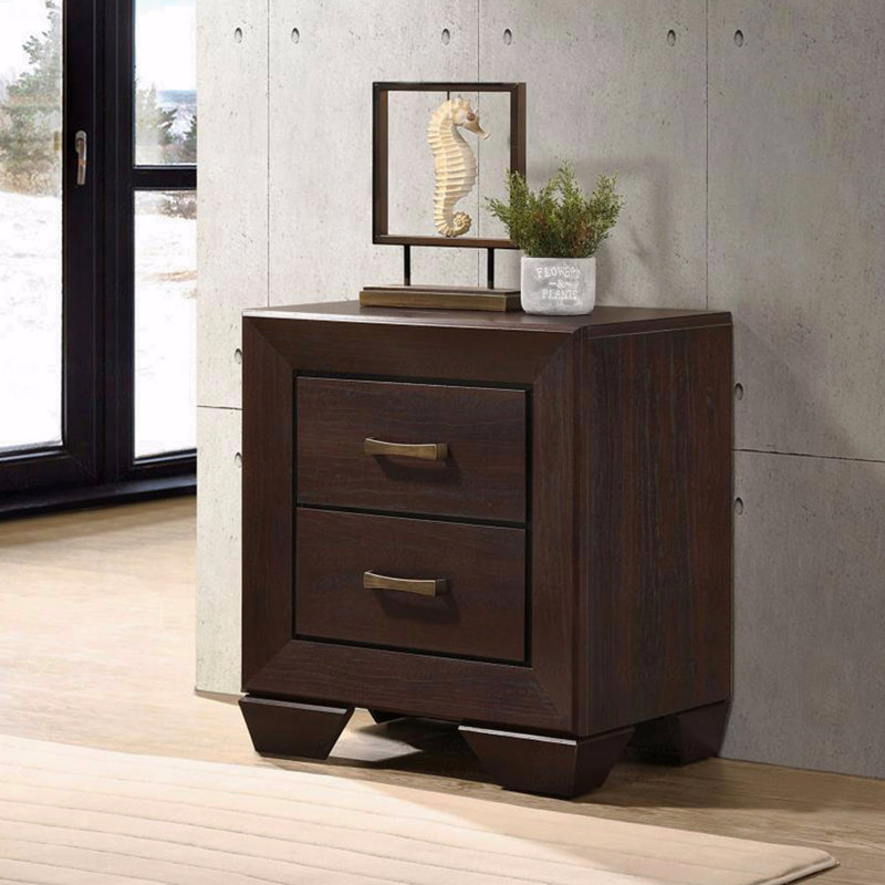 Table de chevet en MDF avec 2 tiroirs au fini cacao foncé