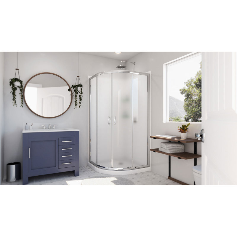 Prime 33" W x 33" D x 76.75" H Frameless Round Sliding Shower Enclosure with Base Included, Chrome