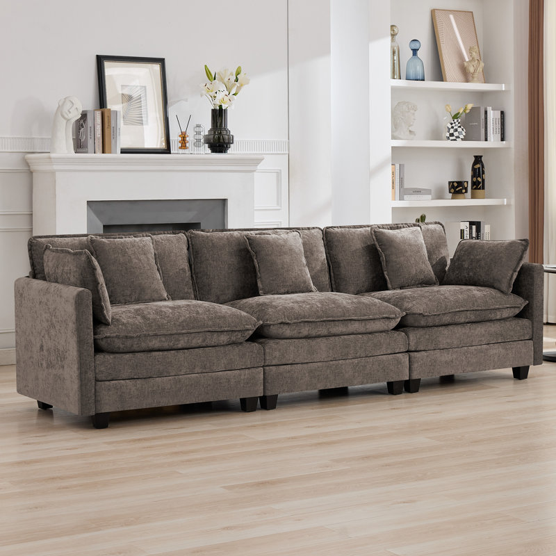 Chenille Upholstered Modular Sectional Sofa Couch with Cloud Deep Seat, Brown, 3-Seater