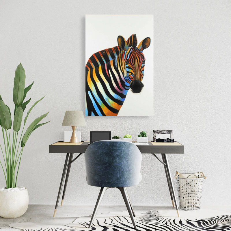 Décoration de toile colorée vue de profil d'un zèbre - animaux rouges