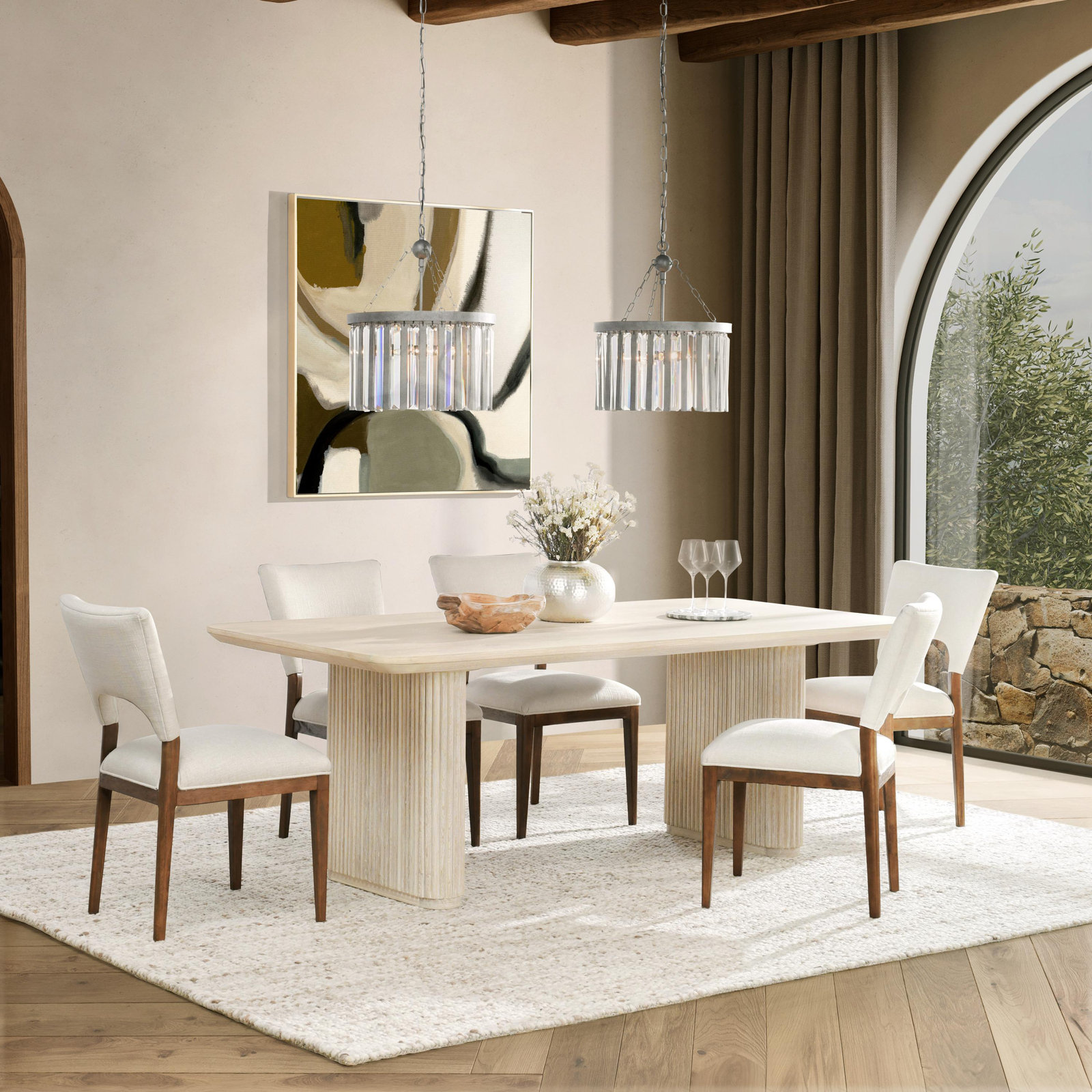 Vander 84" Oak Wood Dining Table, Cream