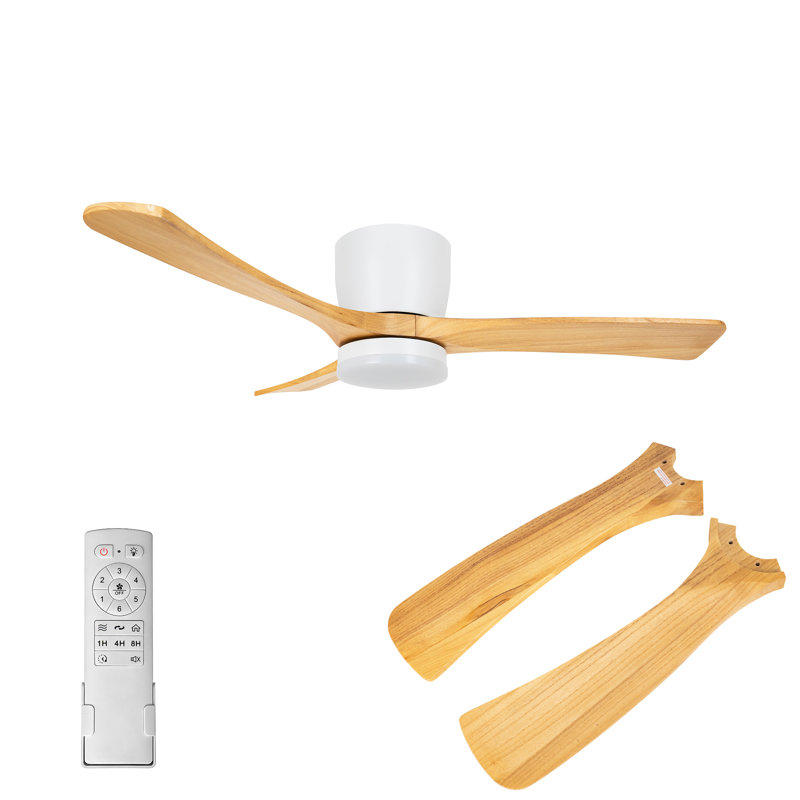 Ventilateur de plafond encastré de 42 pouces avec lumière, ventilateur de plafond à profil bas avec 3 pales en bois massif, lumière DEL 3 couleurs, moteur à courant continu réversible à 6 vitesses, télécommande