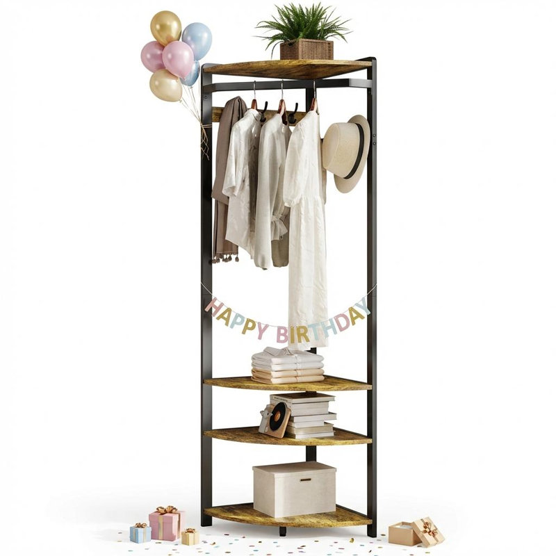 Corner Coat Rack with Shoe Storage Entryway and 6 Double Hooks, Corner Hall Tree - Corner Clothes Rack with Storage Corner Tree with Organizer Shoe Bench Shelf for Entryway, Hallway, Closet