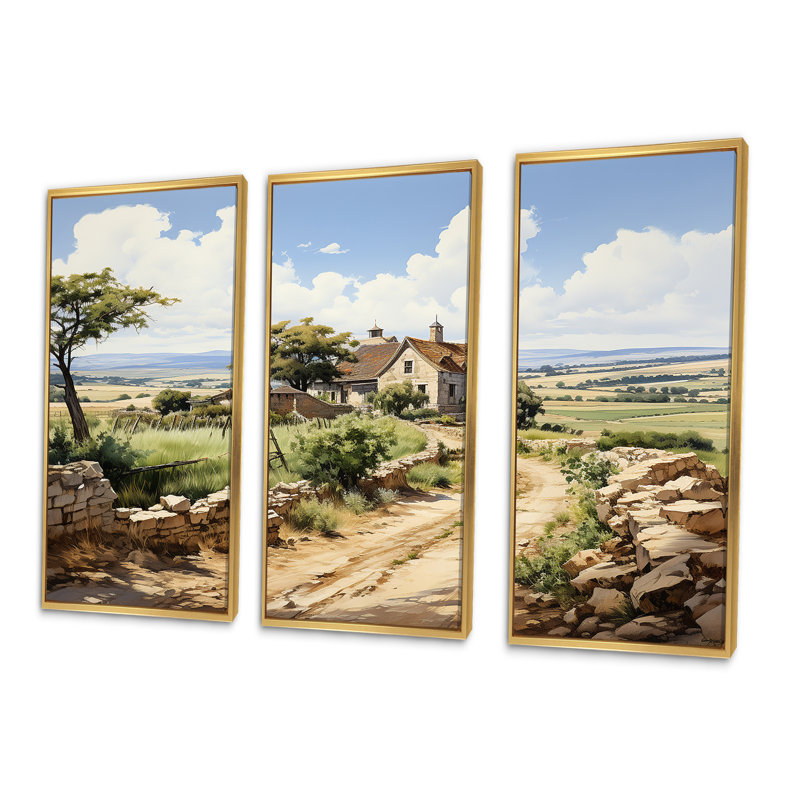 Vineyard Scenery Landscape Beauty V - Ensemble de décoration murale vignoble, Cadre flottant doré, H 40 po x l 60 po x P 1 po