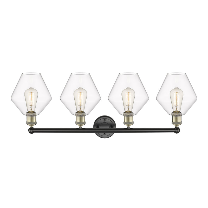 Éclairage de salle de bain à intensité variable 4 lumières Amylea, Transparent, Laiton antique noir