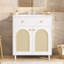 Meuble-lavabo de 30 po avec lavabo en céramique, meuble-lavabo à cadre en bois massif avec tablette réglable, tiroir à bout, panneaux avant en rotin