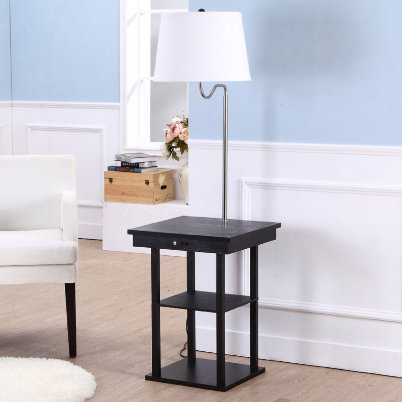 Lampe de chevet DEL moderne 56 po avec abat-jour tambour en tissu et port USB intégré Madison