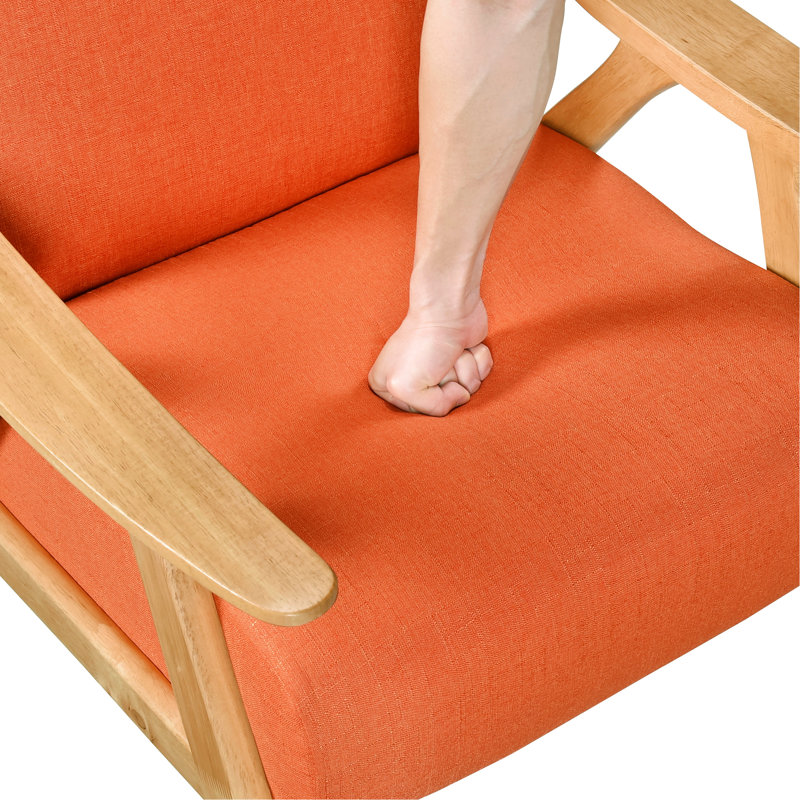 Siège d'appoint texturé bleu avec structure en bois d'hévéa massif et ressorts ensachés rembourrés, Orange
